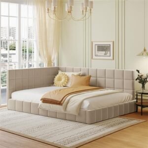 beige velvet full size upholstered daybed/sofa bed frame