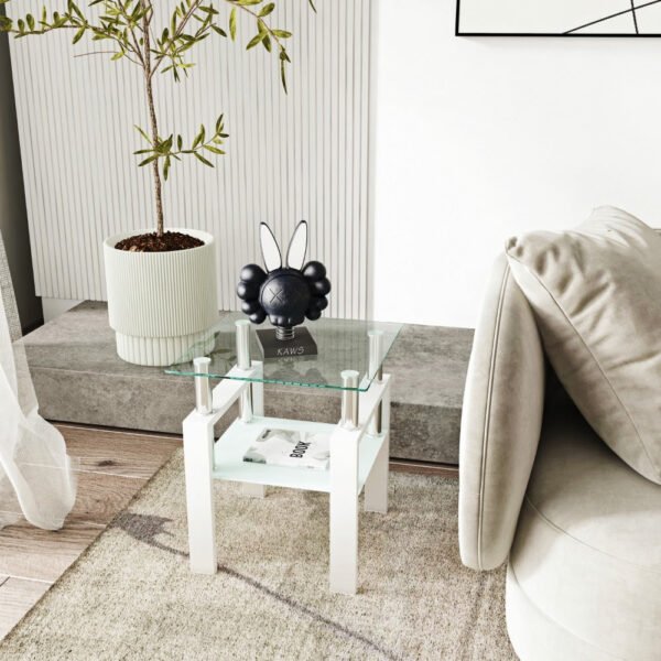 1 piece modern tempered glass tea table coffee table end table, square table for living room, transparent/white