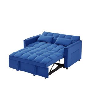 54 inch adjustable backrest sofa or sofa bed, velvet futon with double armrest, pouch, and 69.7x46.5 inch bed size