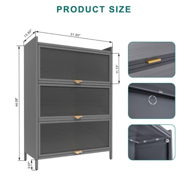 metal standing storage cabinet, 3 level storage with fluted flip doors, suit for kitchen, living room, bedroom, bathroom
