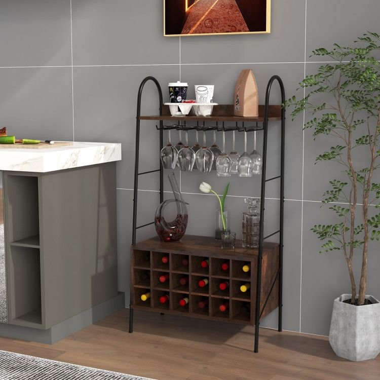 baker's rack with detachable wine rack and 5 rows of stemware holder wine rack and stemware storage solution