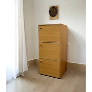 hms 36" natural wood three tier bookcase industrial design mdf living room furniture for home office bedroom or dining