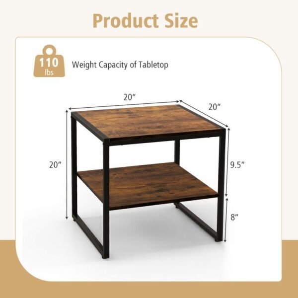 2 piece industrial style 2 tier side table set with open shelf for living room furniture