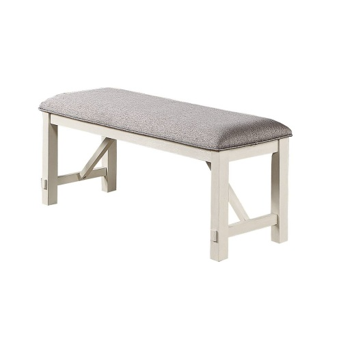 fcj dining room furniture comfortable 1x bench with gray fabric cushion seat and white clean lines