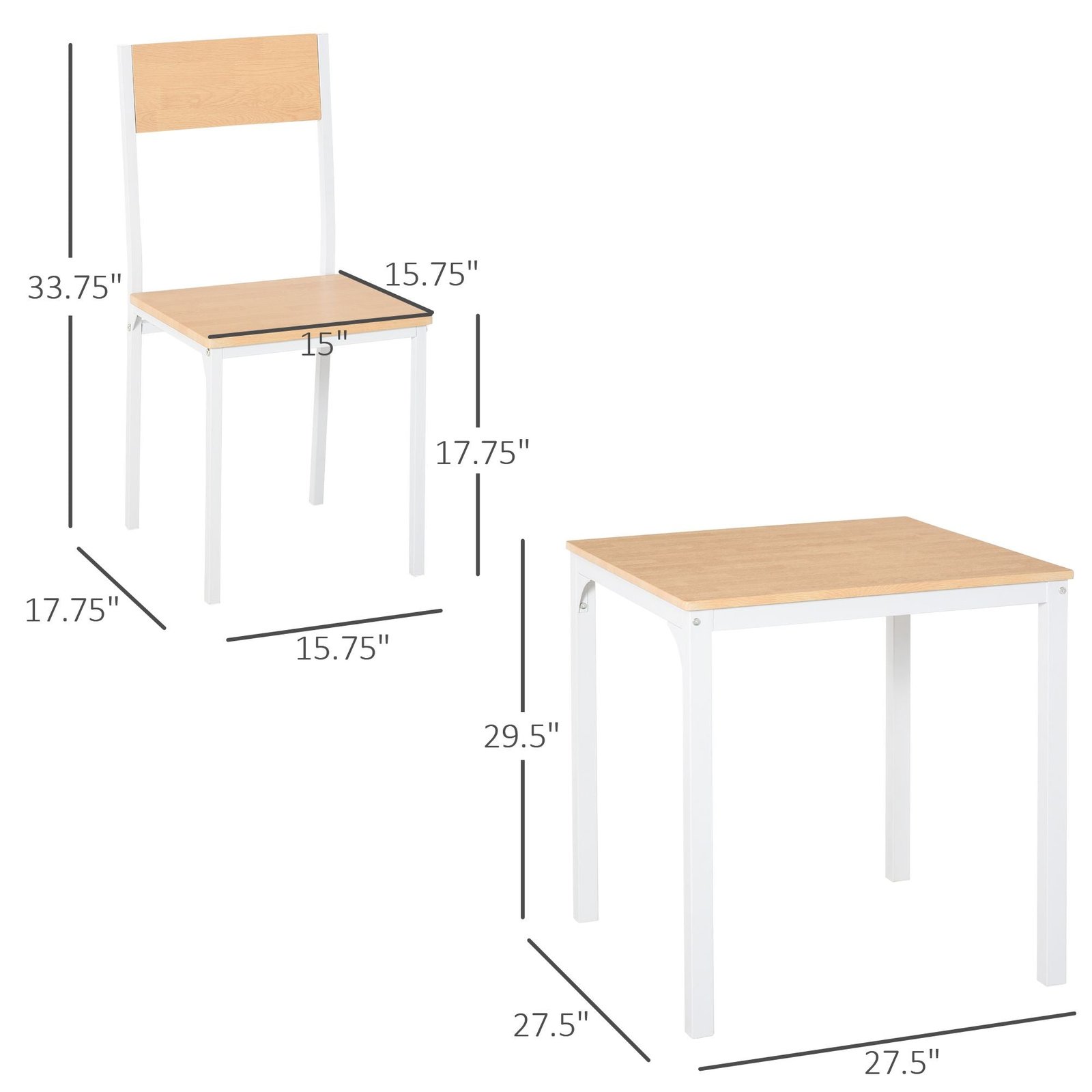 compact 3 piece dining set with wooden table and 2 oak chair seats metal frame for small dining spaces