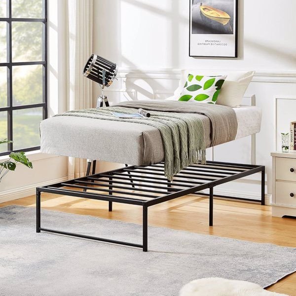 black metal bed frame platform mattress foundation steel slat support easy assembly no box spring needed no weekend shipment