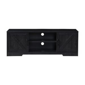 59 inch black oak wood tv stand with 2 storage cabinets
