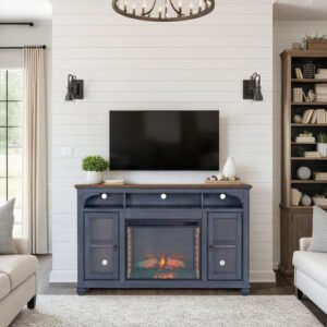 66 in fireplace tv stand for tvs up to 80 inches, corduroy blue finish