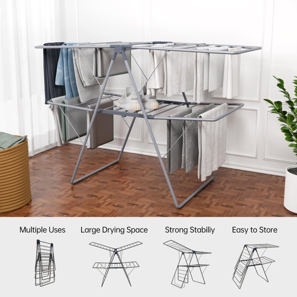 1pc, clothes drying rack foldable, foldable laundry drying rack, free standing large drying rack, grey