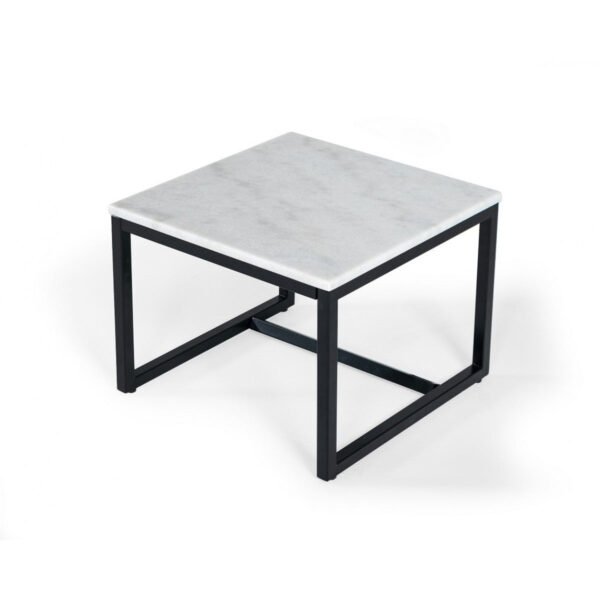 15" hms black and white stone and metal square end table for living room furniture