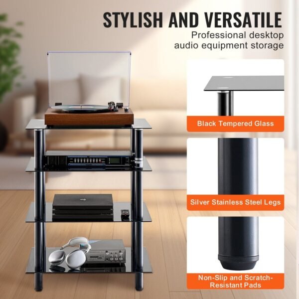 4 tier tempered glass av media stand strengthened audio video component cabinet corner shelf stereo rack stand tower for dvd