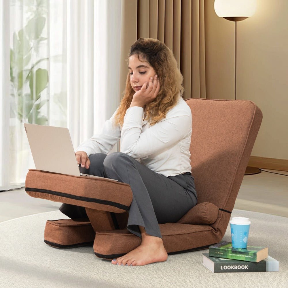 multi functional foldable sofa with adjustable angles and pillow, dark brown