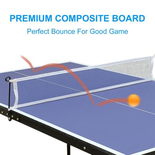 4.5ft table tennis table foldable & portable ping pong table set with net and 2 ping pong paddles for indoor outdoor game