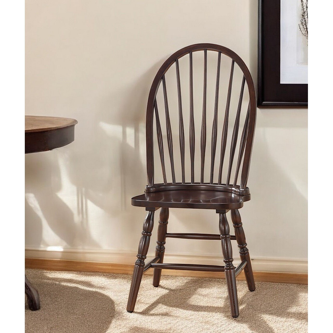 hms espresso wood windsor back dining side chair for living room