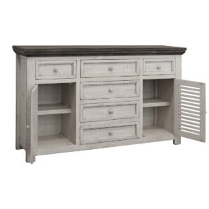antiqued white hms 70 solid and manufactured wood distressed buffet table for dining room furniture