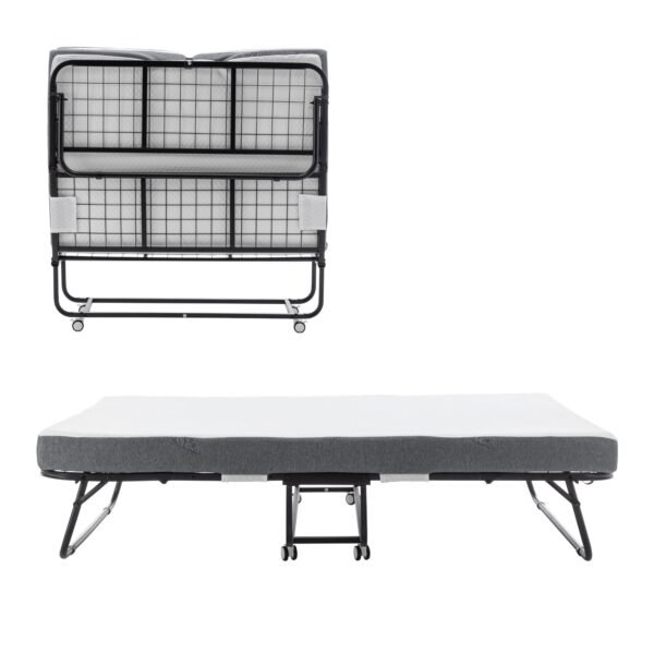 75 in. x 45 in. portable metal frame rollaway bed memory foam mattress wheels 45 in. x 75 in. folding metal bed bedroom