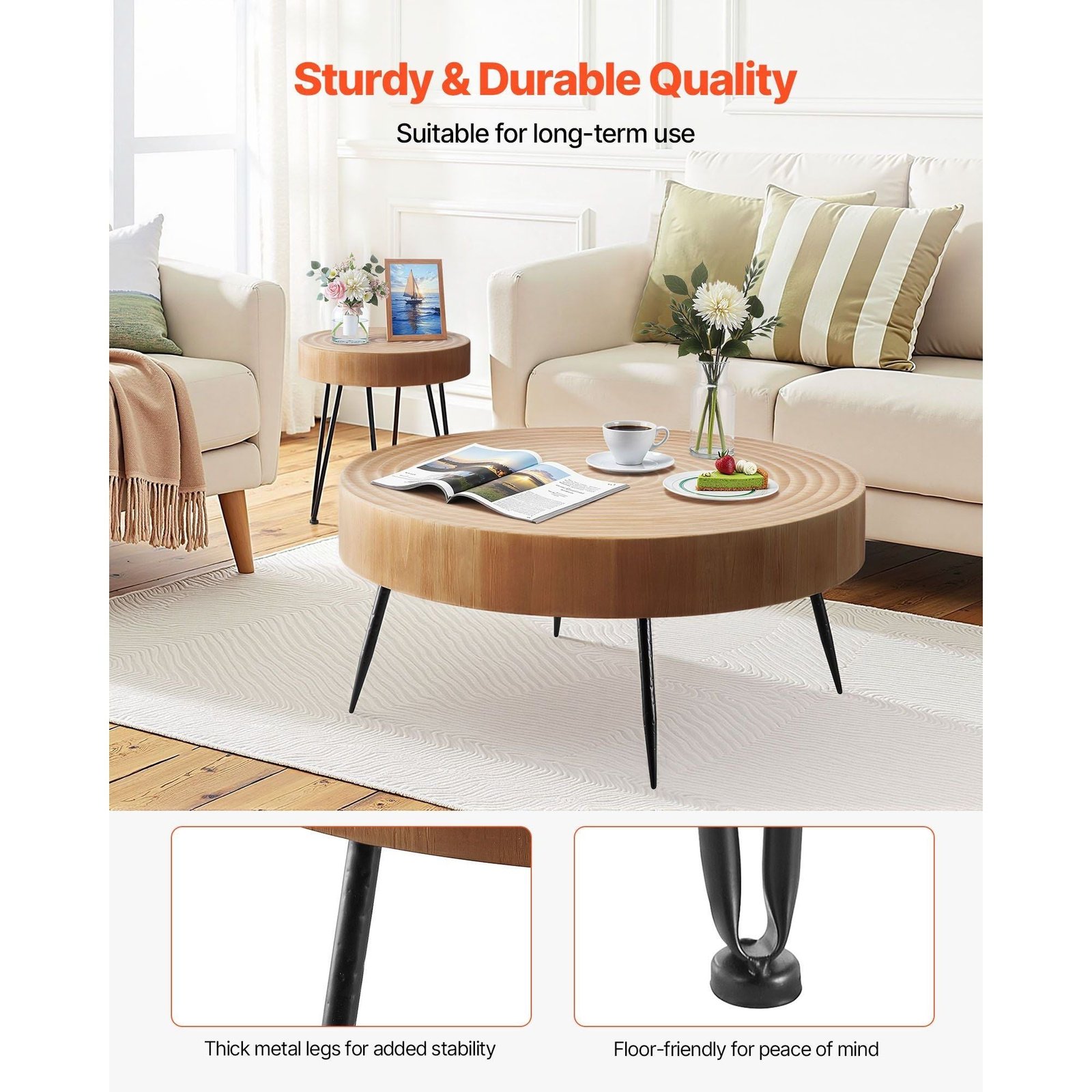 2 piece round coffee table and end table set 31.3 in for living room