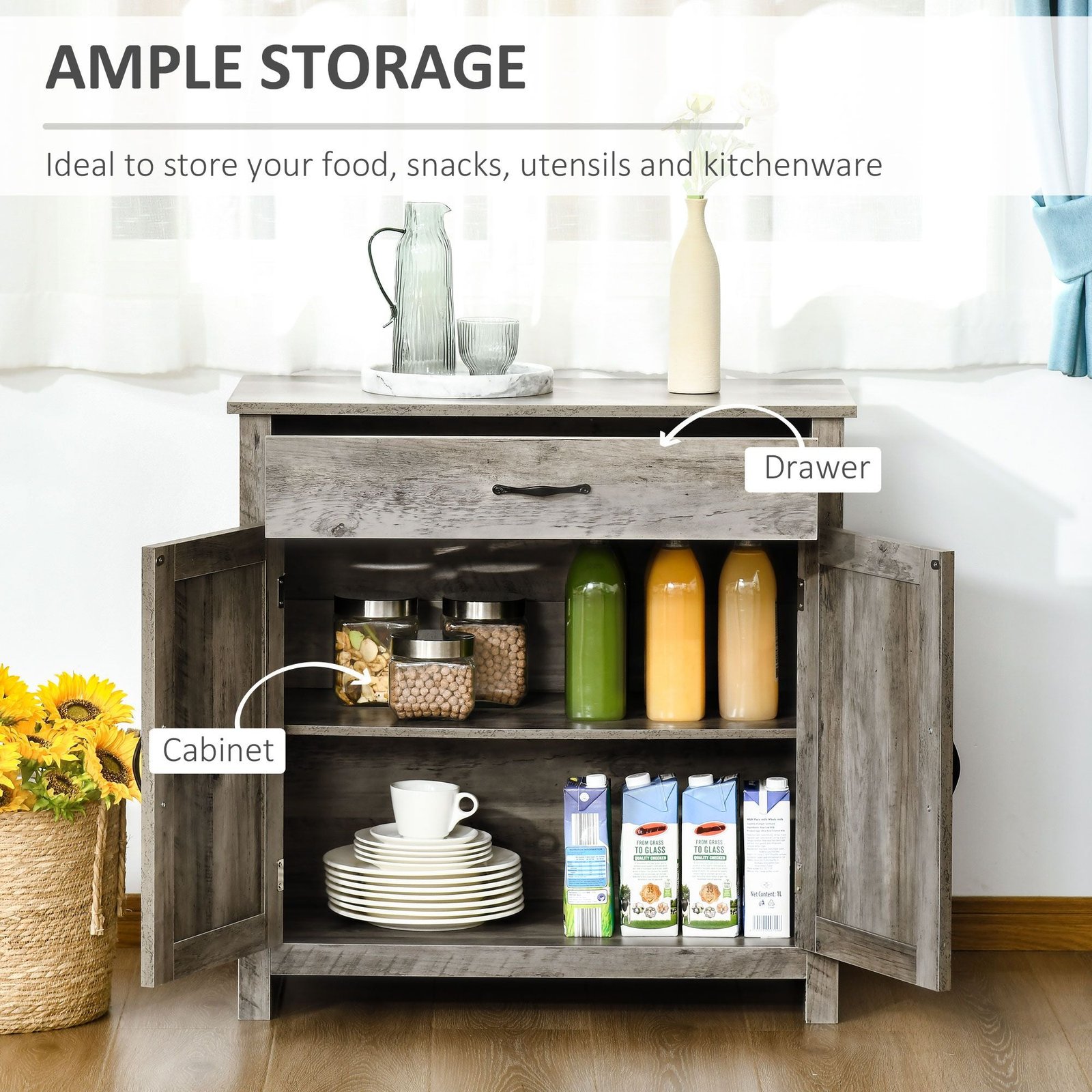 32" gray wash farmhouse sideboard buffet cabinet barn door style coffee bar for kitchen living room or entryway