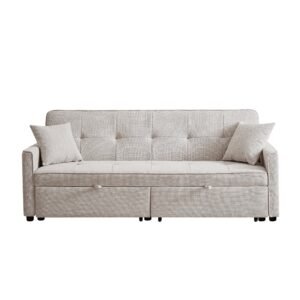3 in 1 convertible sleeper sofa bed, modern fabric loveseat couch pullout bed, home furniture for living room, beige