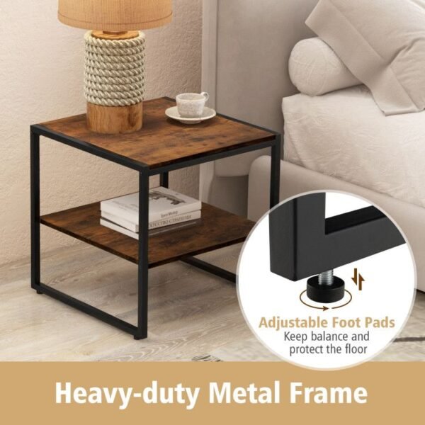 2 piece industrial style 2 tier side table set with open shelf for living room furniture
