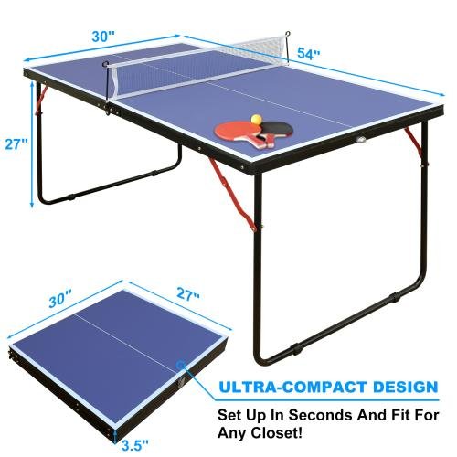 4.5ft table tennis table foldable & portable ping pong table set with net and 2 ping pong paddles for indoor outdoor game