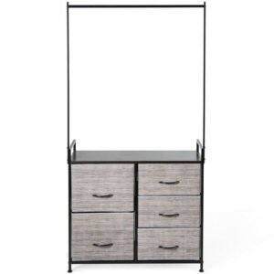 5 fabric drawers dresser with metal frame and wooden top