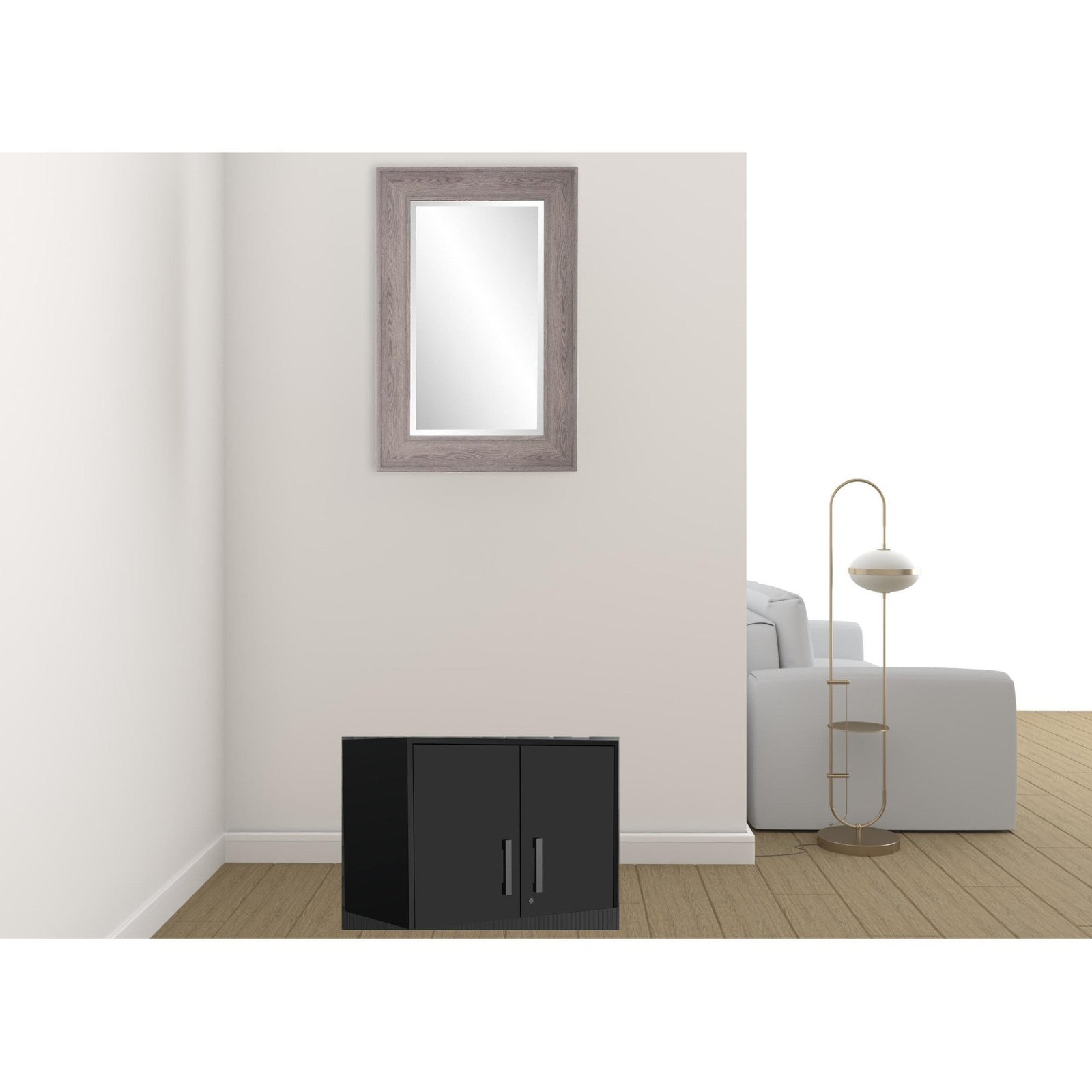 hms 28" black wall mounted accent kitchen cabinet with six shelves and three drawers