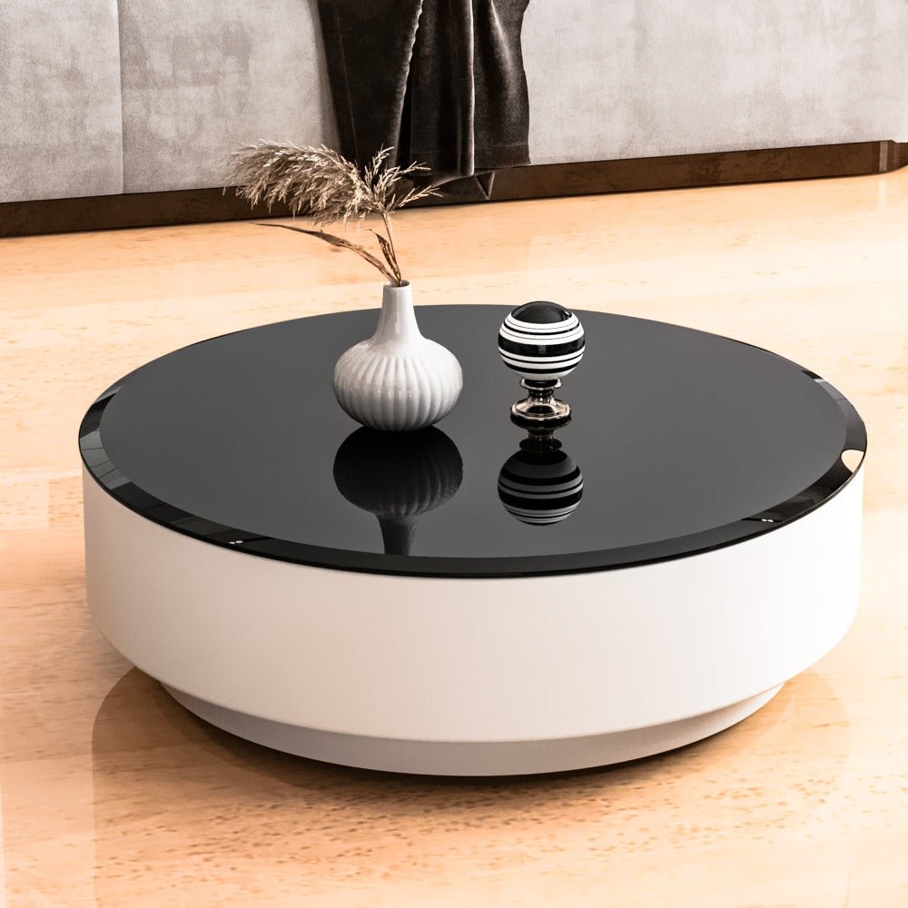 31.9" round tempered glass table top black glass 0.47" thick beveled polished edge