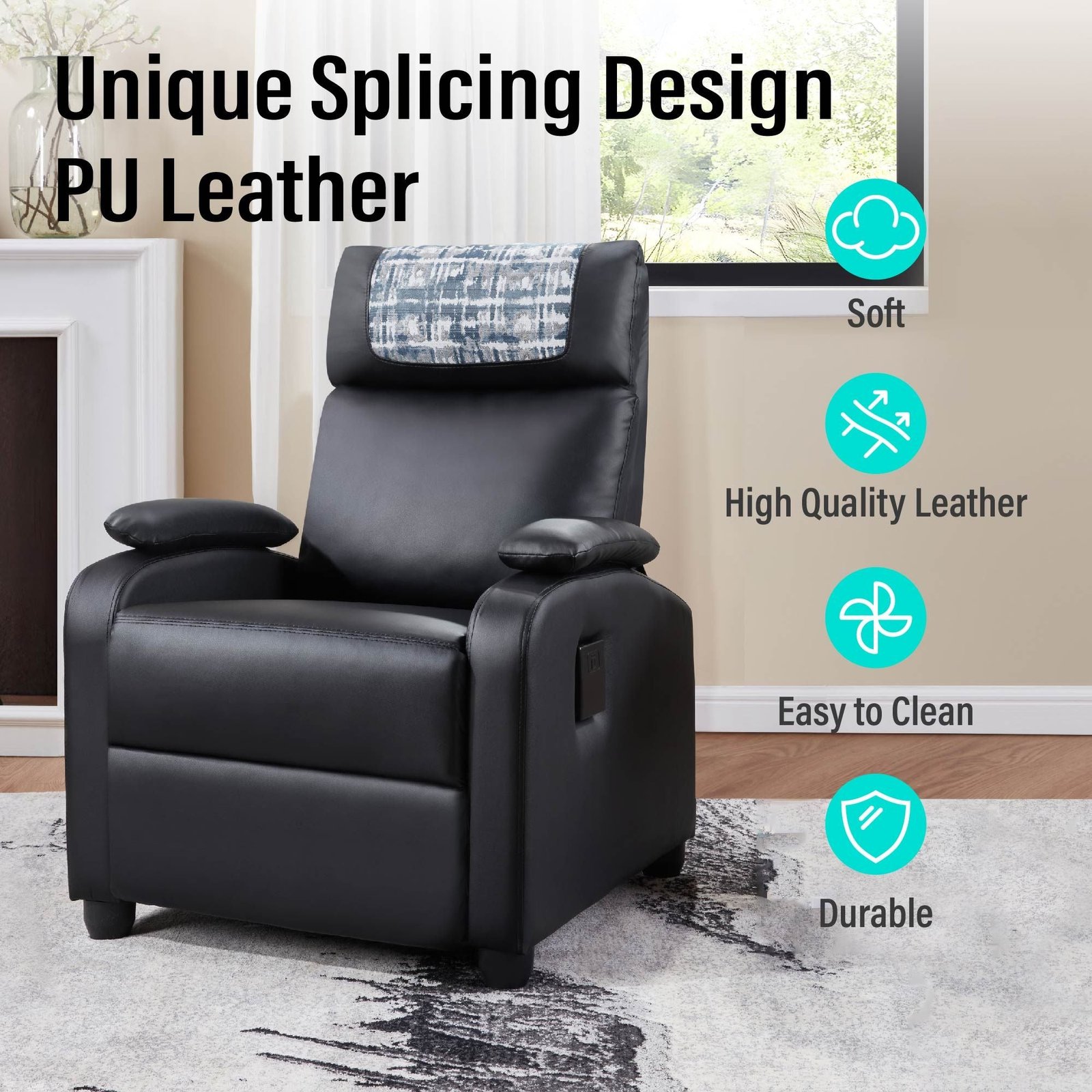 classic traditional manual recliner chair comfortable black single sofa for living room with arms and back