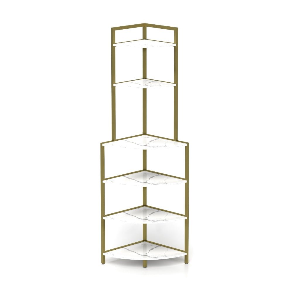 6 tier corner open shelf modern bookcase wood rack freestanding shelving unit,plant album trinket sturdy stand small bookshelf