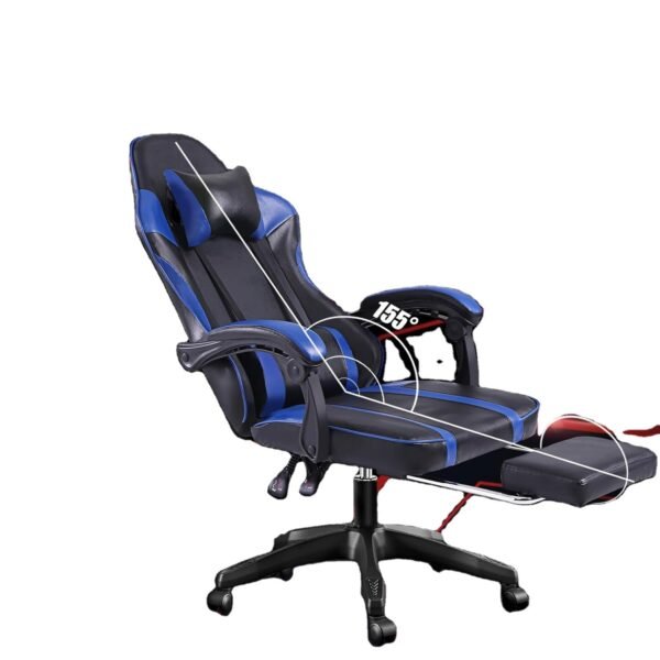 adjustable blue lift chair with revolving feature synthetic leather stainless steel game chair with lumbar pillow and footrest