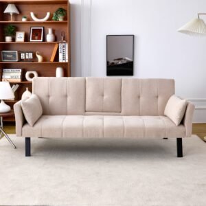 70 inch multi functional cotton linen sofa bed foldable design cup holder side storage for instant bedroom/living room switch