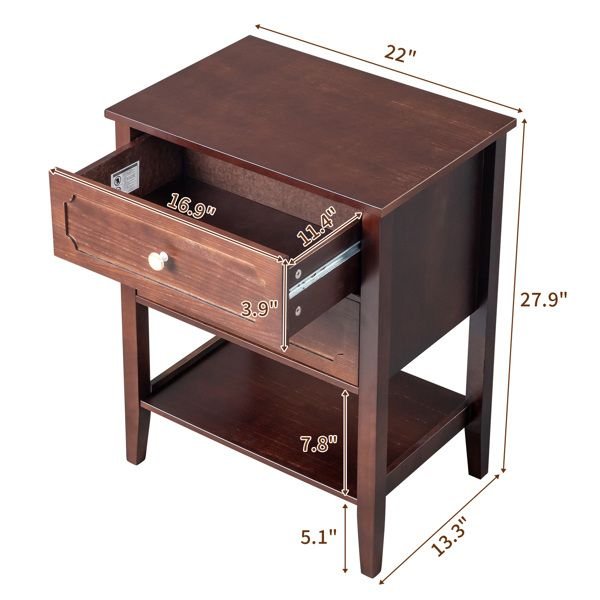 2 drawer wood nightstand end side table for bedroom & living room