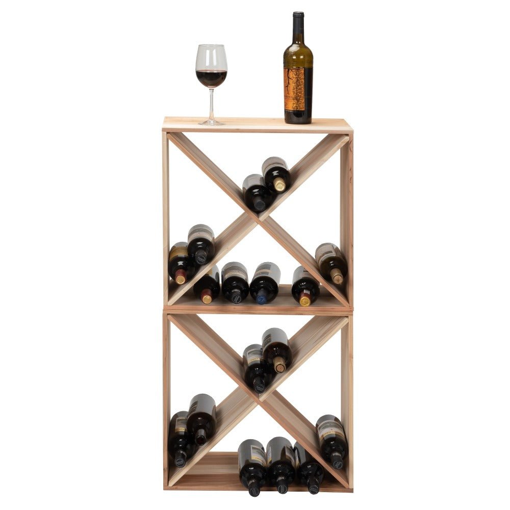 24 bottle wine rack set of 2, stackable wooden wine storage holder for kitchen,countertop, or cellar sturdy & space saving