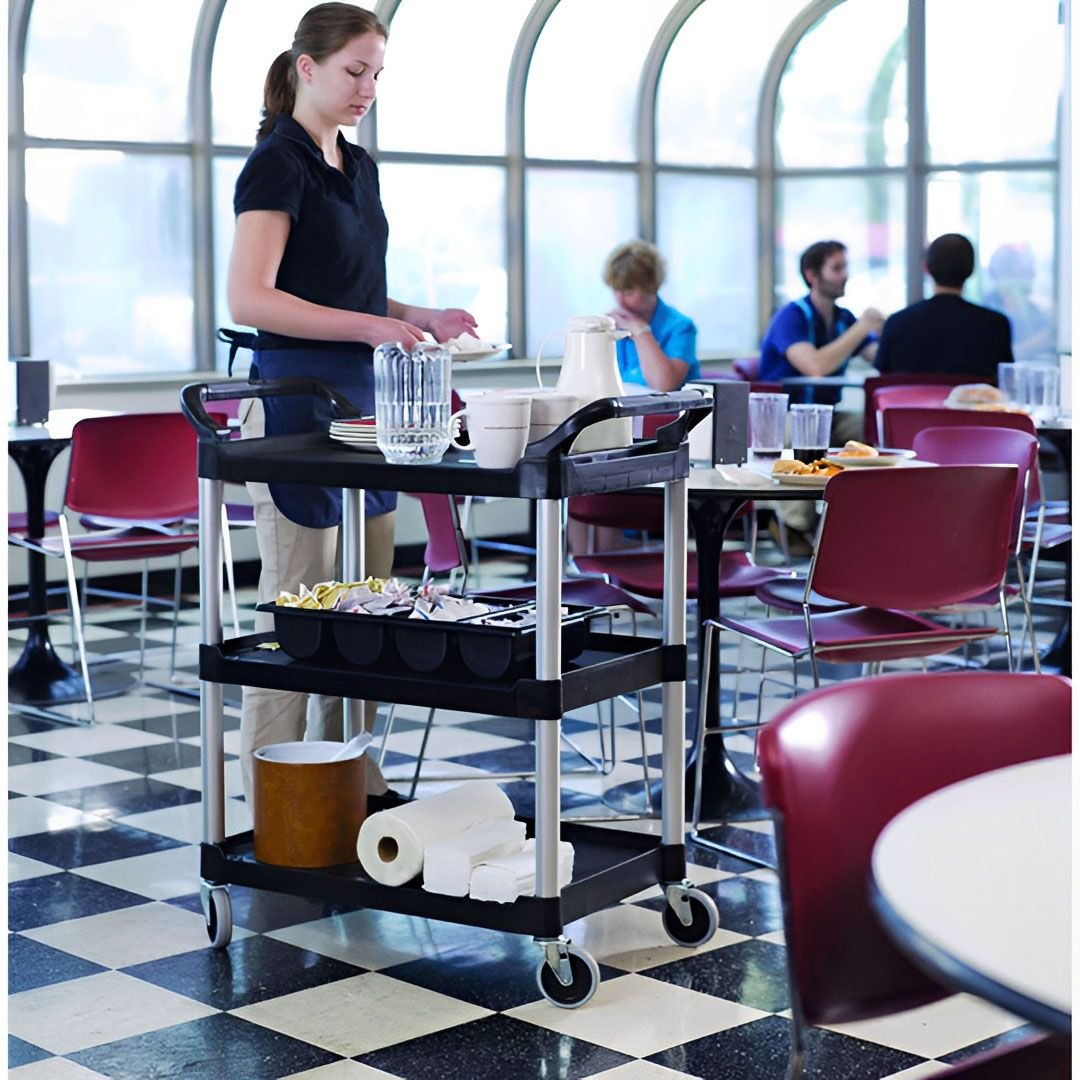 3 tier black kitchen cart portable 830x420x950mm multifunctional food trolley with wheels big utility service