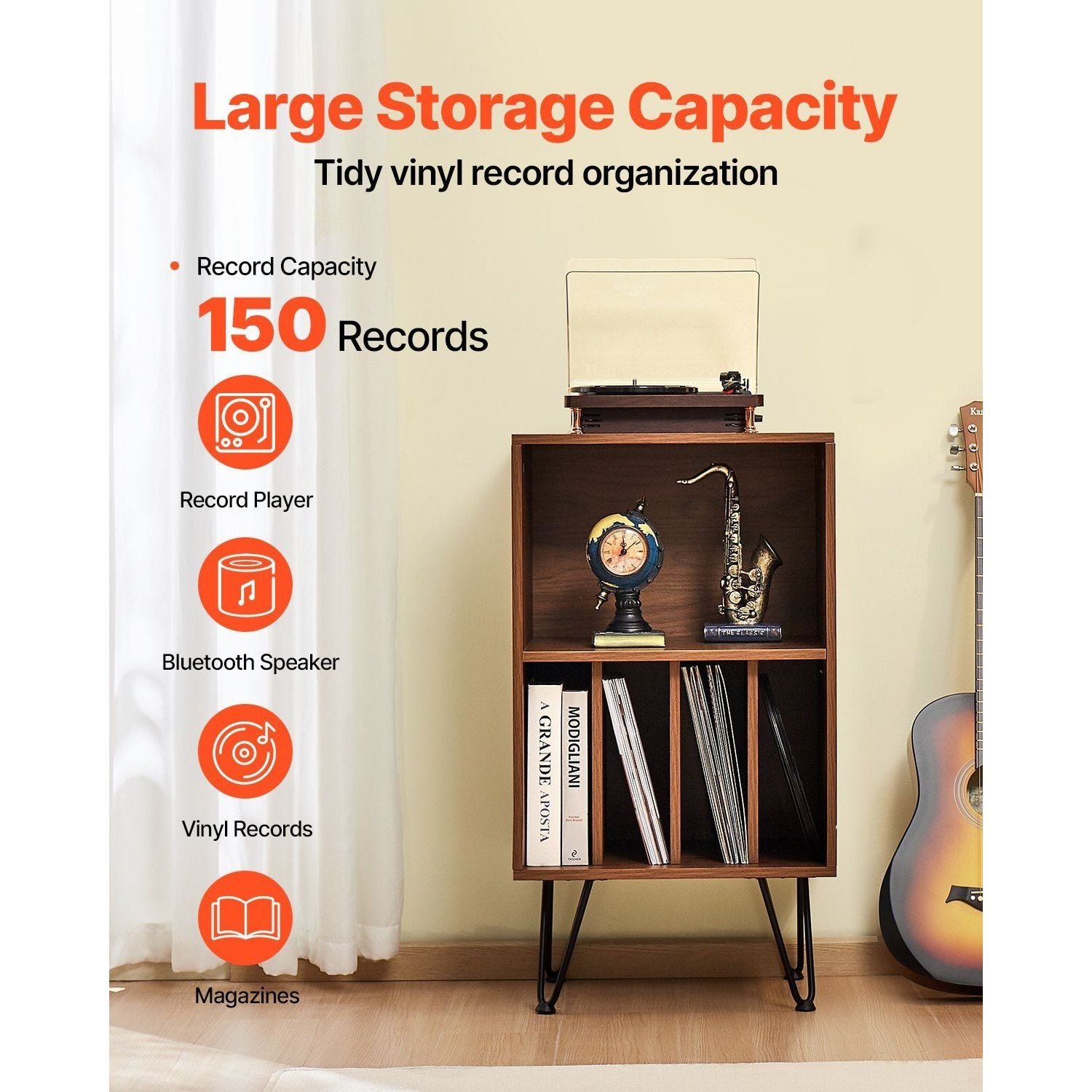 3 tier metal vinyl record player stand brown nightstand up to 150 albums