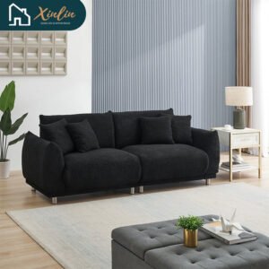 modern 86.6 inch teddy fleece pink sofa with four throw pillows can sit comfortably in living room free shipping