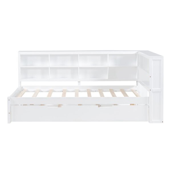 wooden twin size daybed with twin trundle, daybed with storage shelf and usb charging ports,white