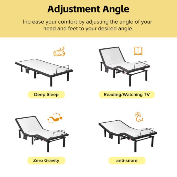 ergonomic twin xl size adjustable bed, zero gravity base for stress management w/head and foot incline, wireless remote control