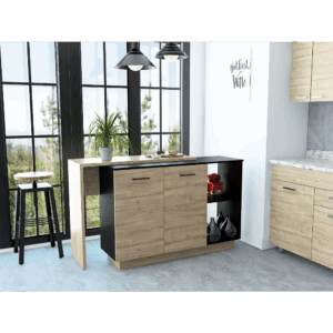 aspen kitchen island with two concealed shelves and three divisions