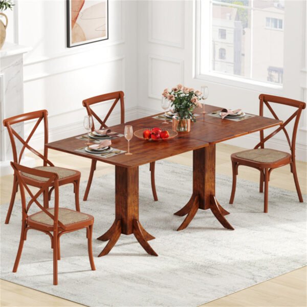walnut square dining table with pedestal base and rubber wood frame