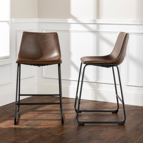 fcj industrial set of 2 brown faux leather counter stools for dining room industrial style furniture