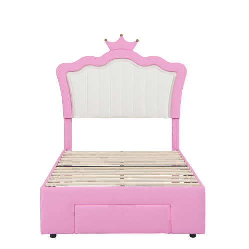 fcj modern twin size upholstered bed frame with led lights & crown headboard soft mdf wood includes a drawer