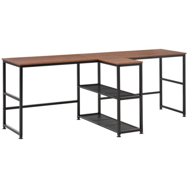 83'' two person dark walnut office desk with storage shelves large computer study writing table for home or office