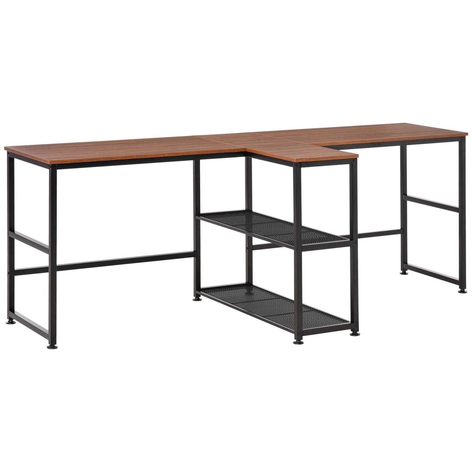 83'' two person dark walnut office desk with storage shelves large computer study writing table for home or office