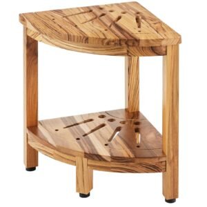 100% teak wood corner shower bench 17" height 12" radius 300 lbs storage shelf shower stool for bathroom or beach