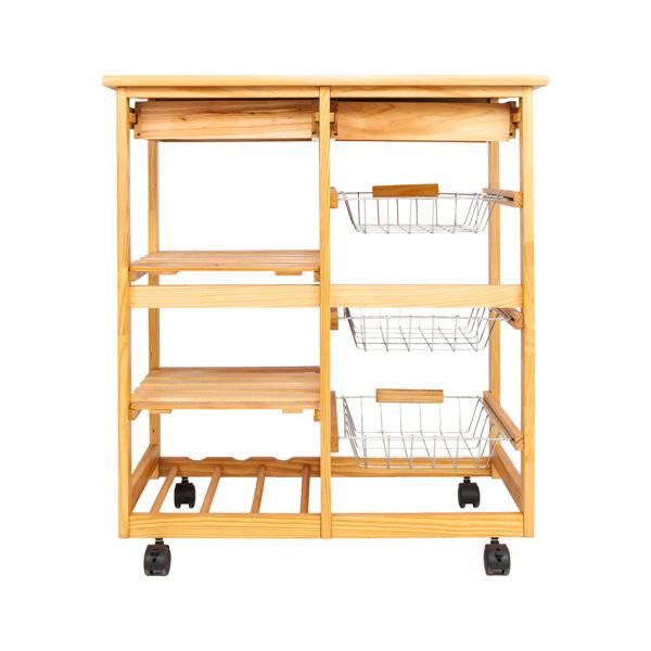 2 drawer wood color kitchen & dining room cart with rolling wheels removable storage rack for islands & carts