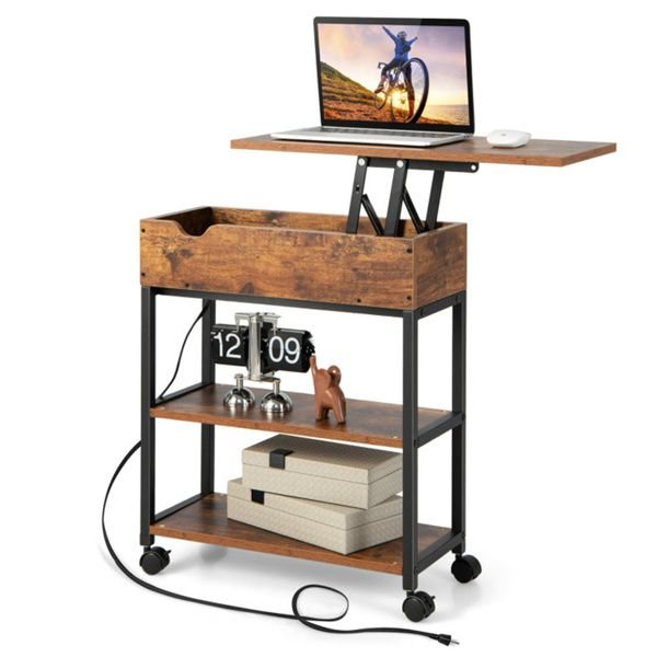 adjustable bedside table with charging capability and wheels convenient computer desk