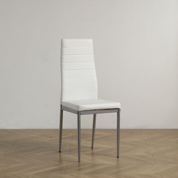 4pcs white pu leather dining chair with gray leg n201 horizontal sewing decoration backrest cushion