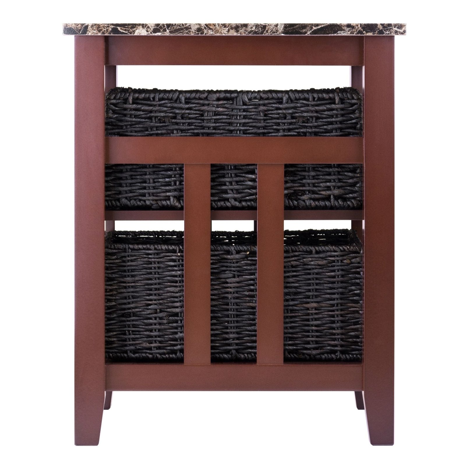 zoey living room furniture faux marble top side table with 2 baskets
